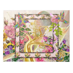 Watercolur Floral Rainbow Birds Gold Tree Abstract Notepad