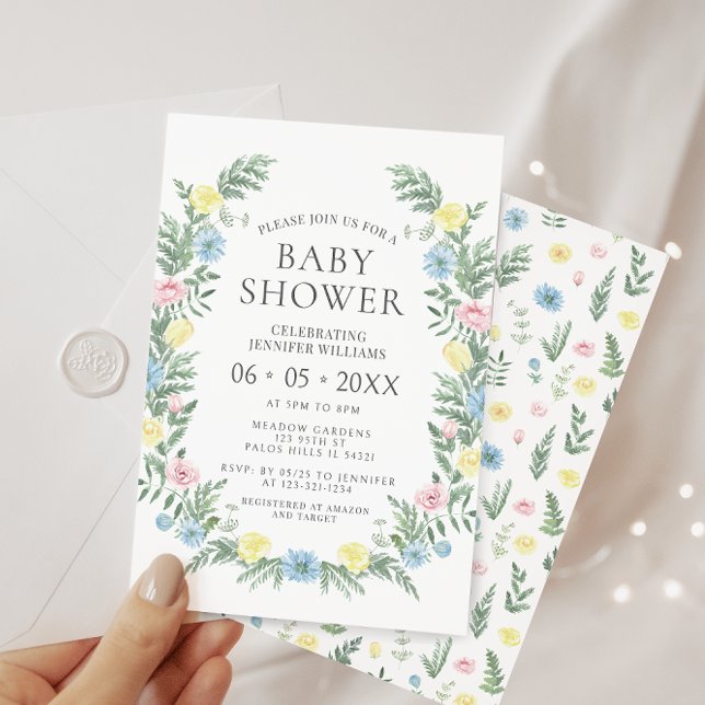 Watercor spring flower wreath boho baby shower invitation (Creator Uploaded)