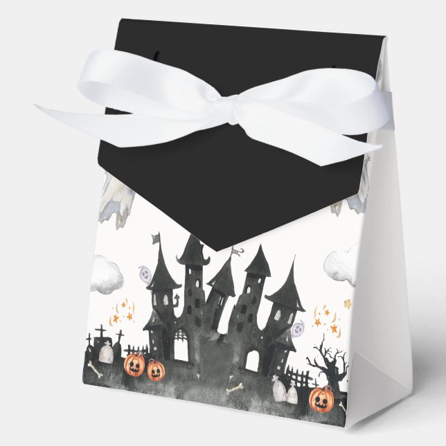 Waterdcolor Little Boo Ghost House Baby Shower Favour Box (Front)