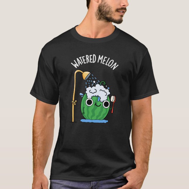 Watered Melon Funny Watermelon Pun Dark BG T-Shirt (Front)