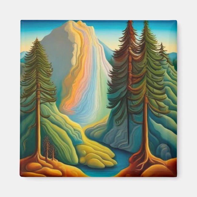 Waterfall among Pine Trees Magnet (Front)