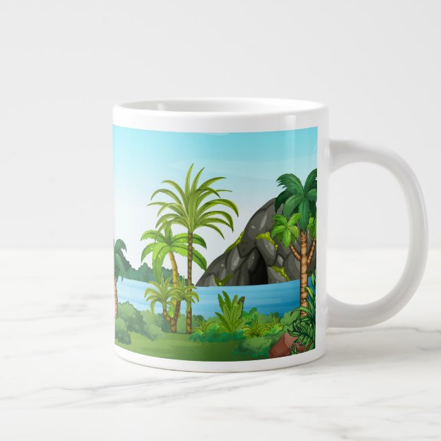 Waterfall and cave scenery large coffee mug (Right)