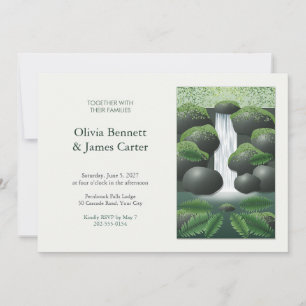 Waterfall and Ferns Painted Panel Wedding Invitation