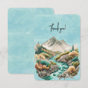 Waterfall and Mountains Watercolor Painting Thank You Card