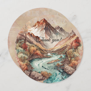 Waterfall and Mountains Watercolor Painting Thank You Card