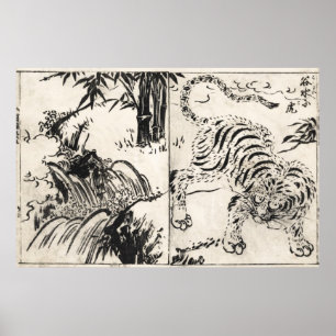 WATERFALL and TIGER - JAPANESE - 1720 Poster