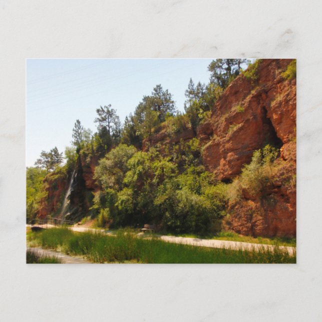 Waterfall and Trail, Hot Springs, South Dakota Postcard (Front)