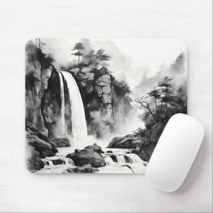 Waterfall Asian Ink Painting Mouse Pad