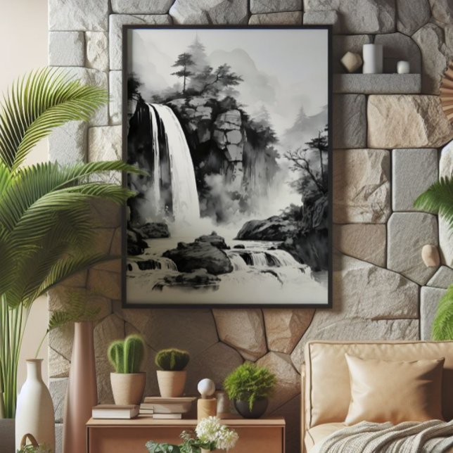 Waterfall Asian Ink Painting Photo Print (Creator Uploaded)