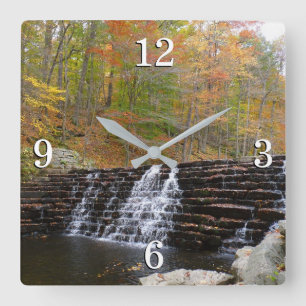 Waterfall at Laurel Hill State Park I Square Wall Clock