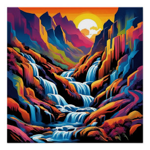 Waterfall at sunrise 1 poster