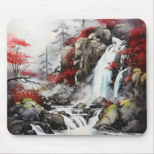 Waterfall Autumn Landscape Mouse Pad