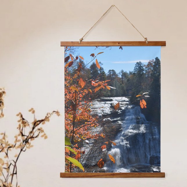 Waterfall Autumn Leaves NC High Falls Photographic Hanging Tapestry (Creator Uploaded)