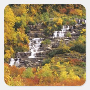 Waterfall below Mt Cannon in Glacier National Square Sticker
