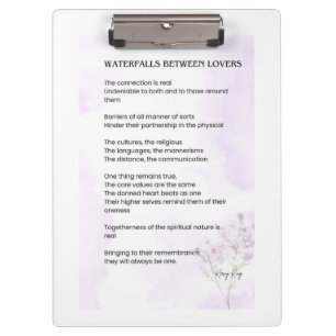 Waterfall Between Lovers Uplifting Poem Poster Clipboard