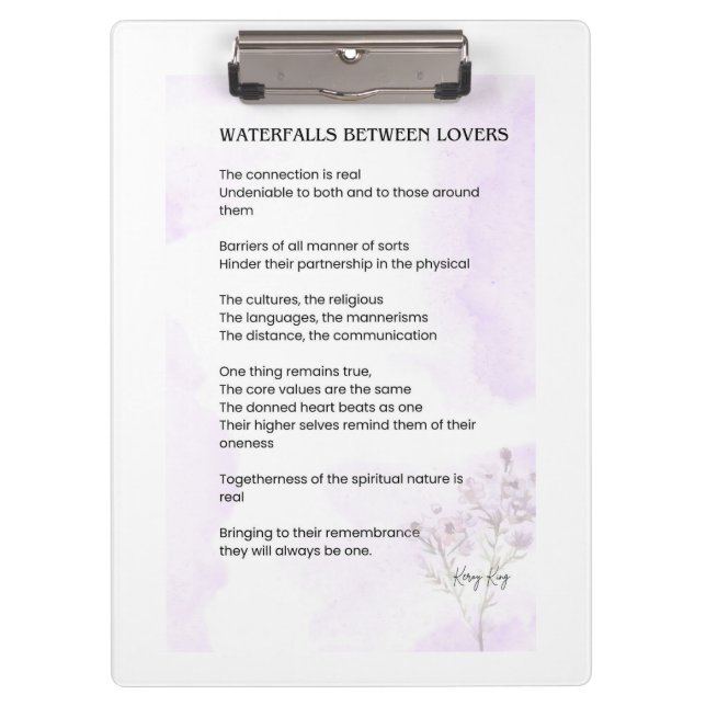 Waterfall Between Lovers Uplifting Poem Poster Clipboard (Front)