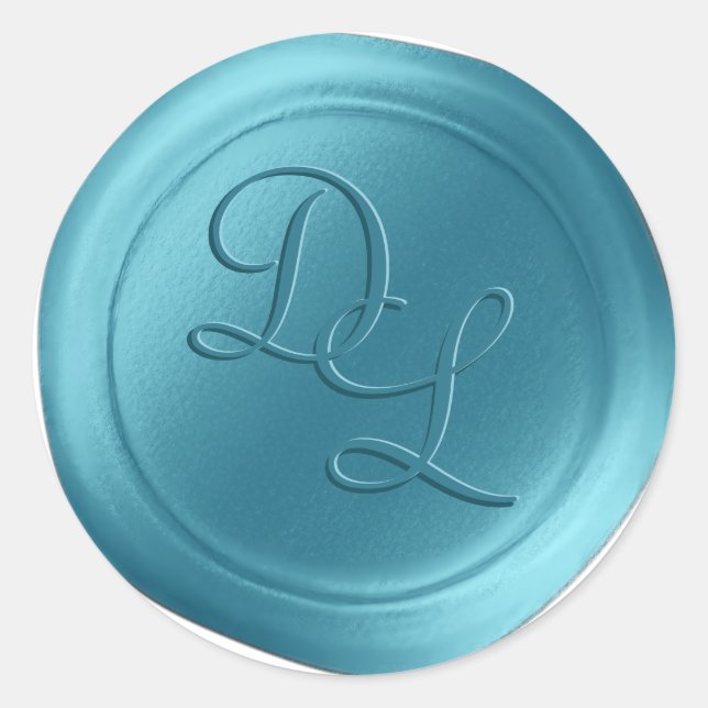 Waterfall Blue 2 Letter Monogram Wax Seal Stickers (Front)