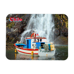 Waterfall & boat, Chile Magnet
