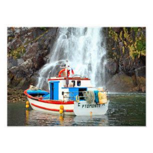 Waterfall & boat photo print