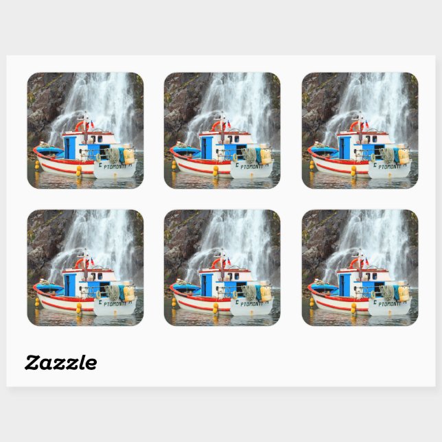 Waterfall & boat square sticker (Sheet)