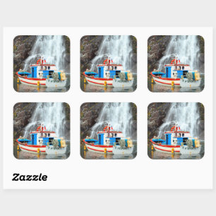 Waterfall & boat square sticker
