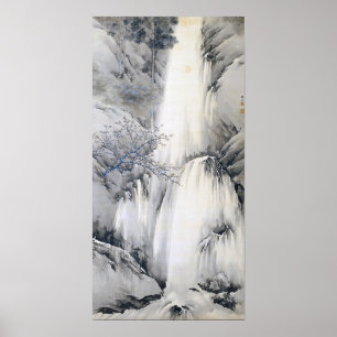 Waterfall by Chikudo Japanese Ink Painting Poster