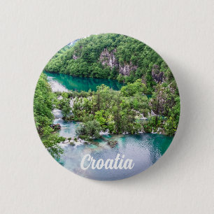 Waterfall cascade in Plitvice Lakes Park, Croatia 6 Cm Round Badge