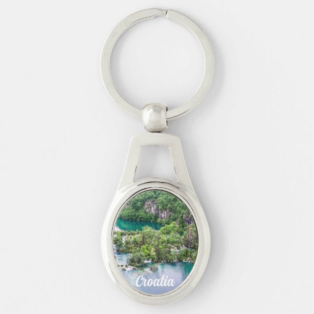 Waterfall cascade in Plitvice Lakes Park, Croatia Key Ring (Front)