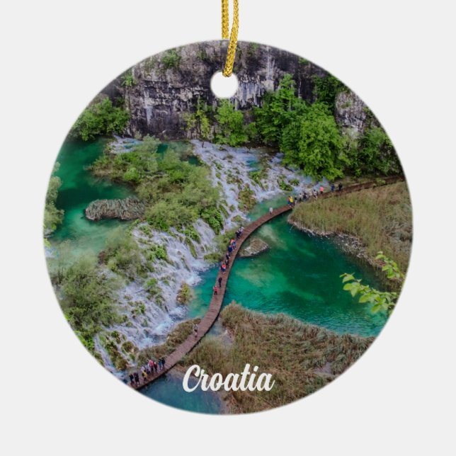 Waterfall cascade of Plitvice lakes park Ceramic Ornament (Front)