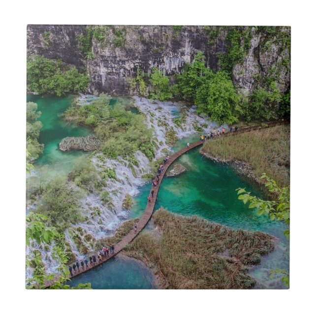 Waterfall cascade of Plitvice lakes park Ceramic Tile (Front)