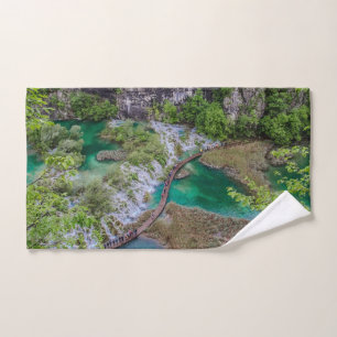 Waterfall cascade of Plitvice lakes park Hand Towel