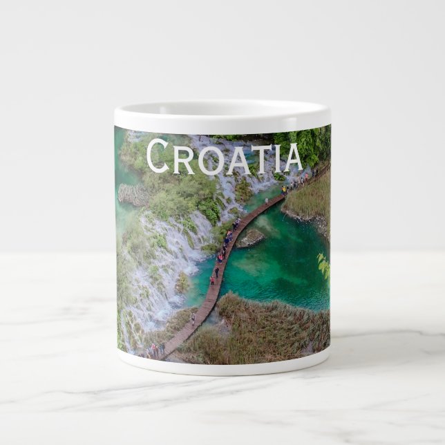 Waterfall cascade of Plitvice lakes park Large Cof Large Coffee Mug (Front)