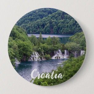 Waterfall cascade with green forest in Croatia 10 Cm Round Badge