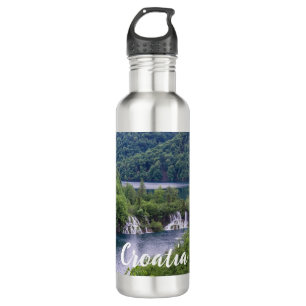 Waterfall cascade with green forest in Croatia 710 Ml Water Bottle