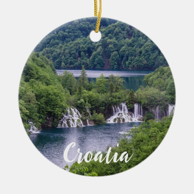 Waterfall cascade with green forest in Croatia Ceramic Ornament (Front)