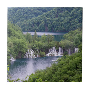 Waterfall cascade with green forest in Croatia Ceramic Tile