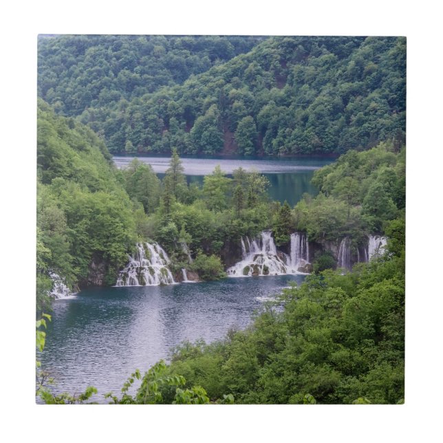 Waterfall cascade with green forest in Croatia Ceramic Tile (Front)