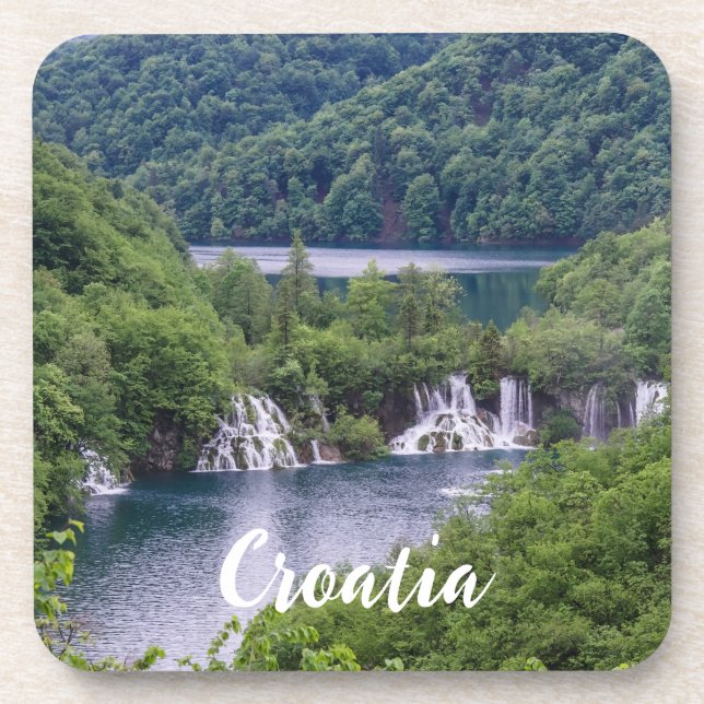 Waterfall cascade with green forest in Croatia Coaster (Front)