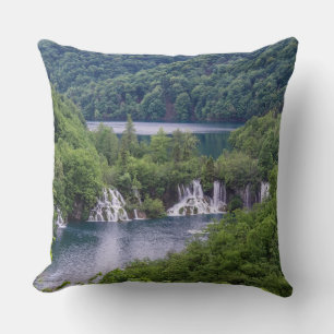 Waterfall cascade with green forest in Croatia Cushion