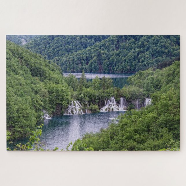 Waterfall cascade with green forest in Croatia Jigsaw Puzzle (Horizontal)