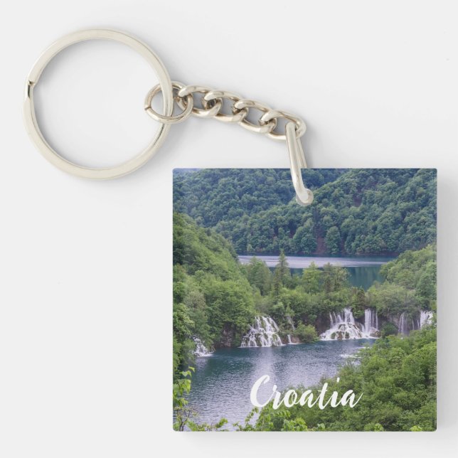 Waterfall cascade with green forest in Croatia Key Ring (Front)