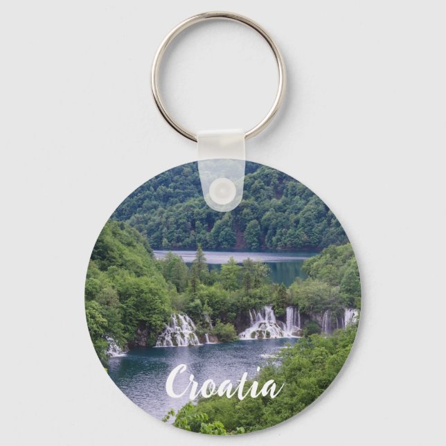 Waterfall cascade with green forest in Croatia Key Ring (Front)