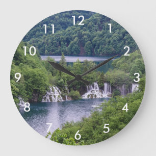 Waterfall cascade with green forest in Croatia Large Clock