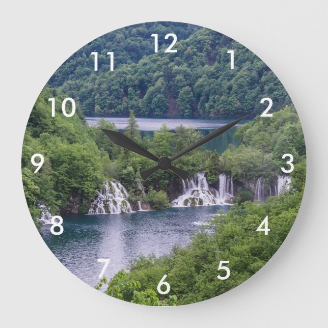 Waterfall cascade with green forest in Croatia Large Clock (Front)
