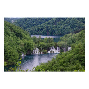 Waterfall cascade with green forest in Croatia Poster