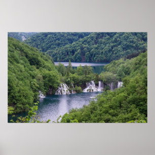 Waterfall cascade with green forest in Croatia Poster