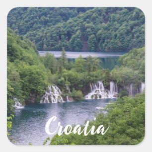 Waterfall cascade with green forest in Croatia Square Sticker