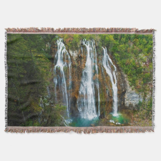 Waterfall elevated view, Croatia Throw Blanket (Front)