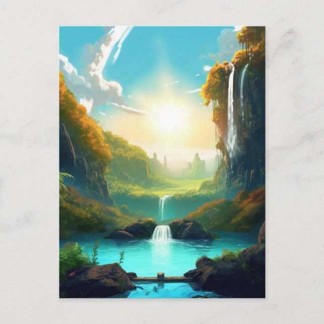 Waterfall Fantasy Enchanted Landscape Postcard (Front)