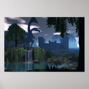 Waterfall fantasy with Dragon Poster